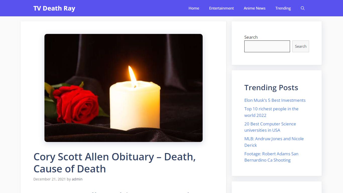 Cory Scott Allen Obituary – Death, Cause of Death - TV Death Ray